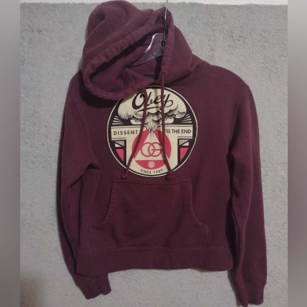 OBEY Hoodie Youth S Maroon Graphic Dissent Til The End Pullover Size See Pics